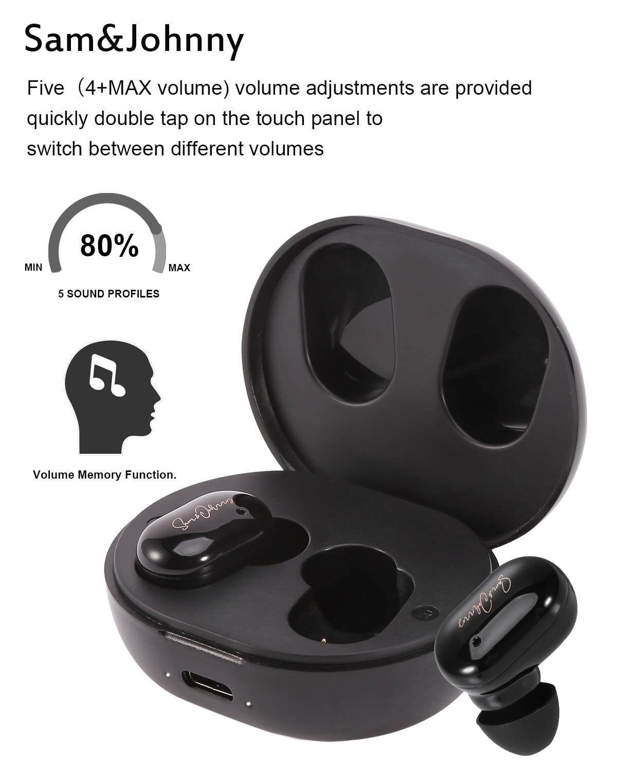 Sam&Johnny Rechargeable Hearing Aids for Seniors with Noise Cancelling, Bluetooth Hearing Aid Devices Digital in Ear, Mini Premium Comfort Design