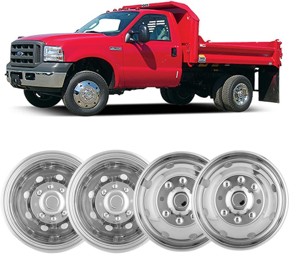 4 simuladores de rueda de 16 pulgadas compatibles con Ford F350 1974-1998 E350E450 1992-2021 Dodge Ram 3500 1974-1999, tapones de 8 lengüetas, 8