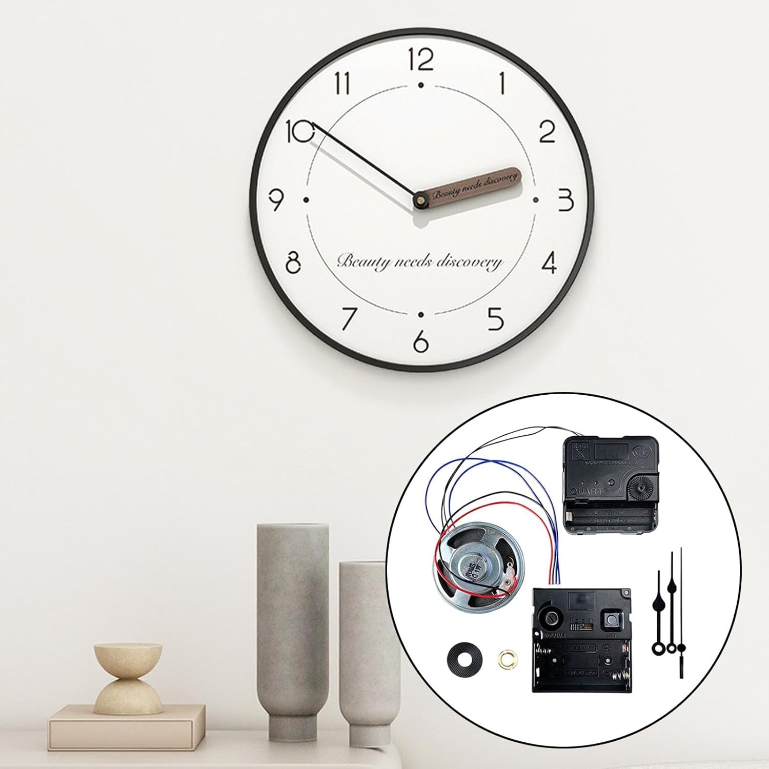 KLKCMS Mecanismo de movimiento de reloj de pared DIY con segundas manecillas de hora y minuto, piezas de repuesto para reloj de pared con campanilla