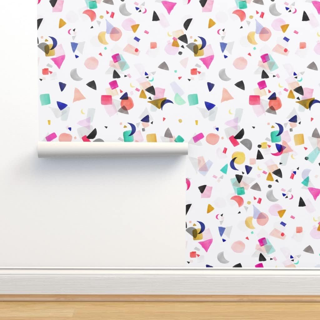 Spoonflower Despegar y pegar papel tapiz Swatch – Confeti Fiesta Cumpleaños Formas Colorido Acuarela Abstracto Geométrico Lindo Mod Personalizado