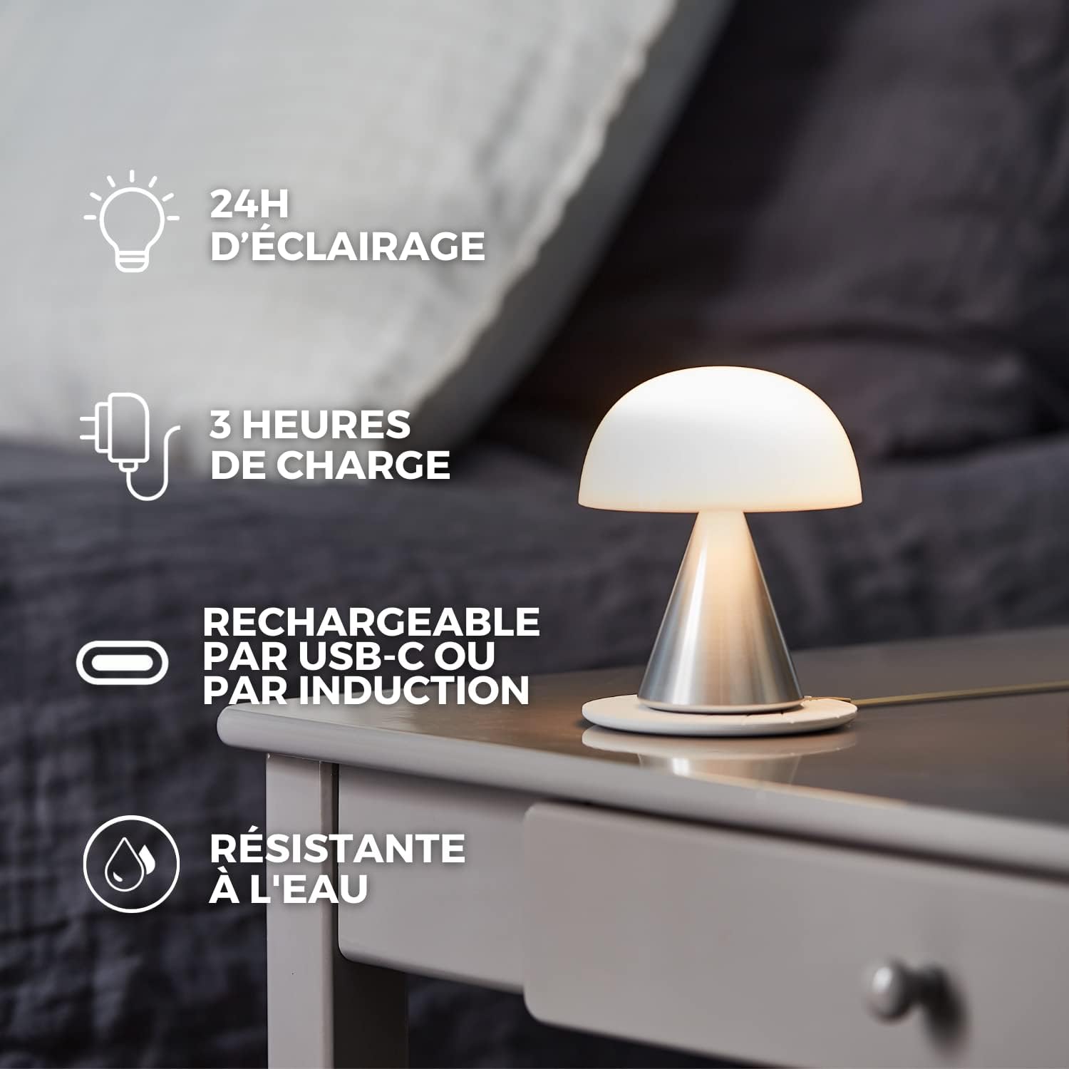 Lexon Mina M – Lámpara de noche portátil para dormitorios, niños y guardería, lámpara de mesa recargable de 9 colores LED con luz y atenuador de 24