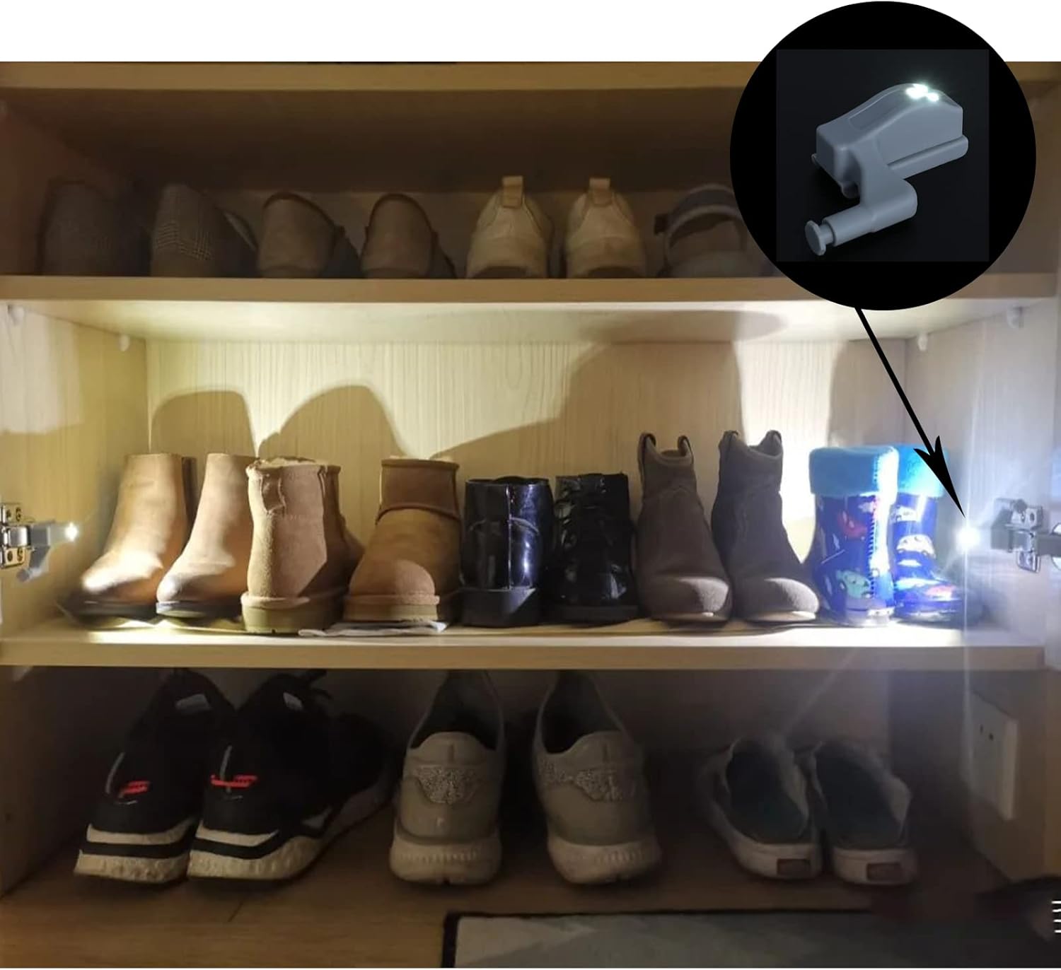 12 piezas de luz LED con bisagra de armario de armario, luz universal con sensor para cocina moderna, armario de hogar, armario, armario, lámpara –