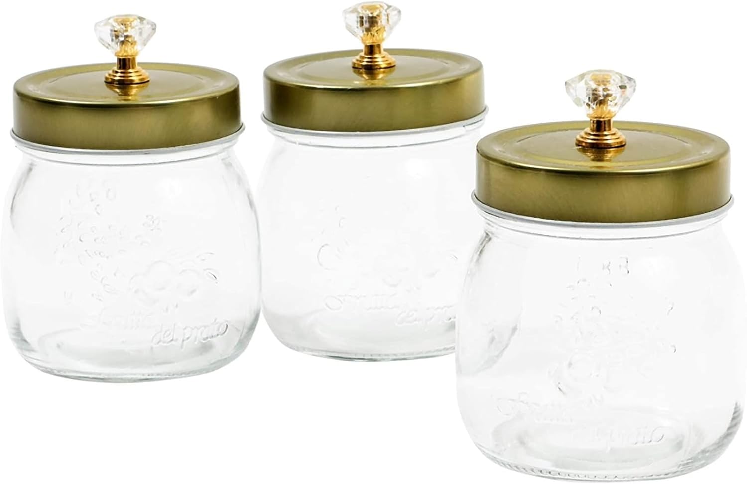 Farmlyn Creek Recipientes de cristal con tapas doradas, juego de baño Mason Jar (paquete de 3)