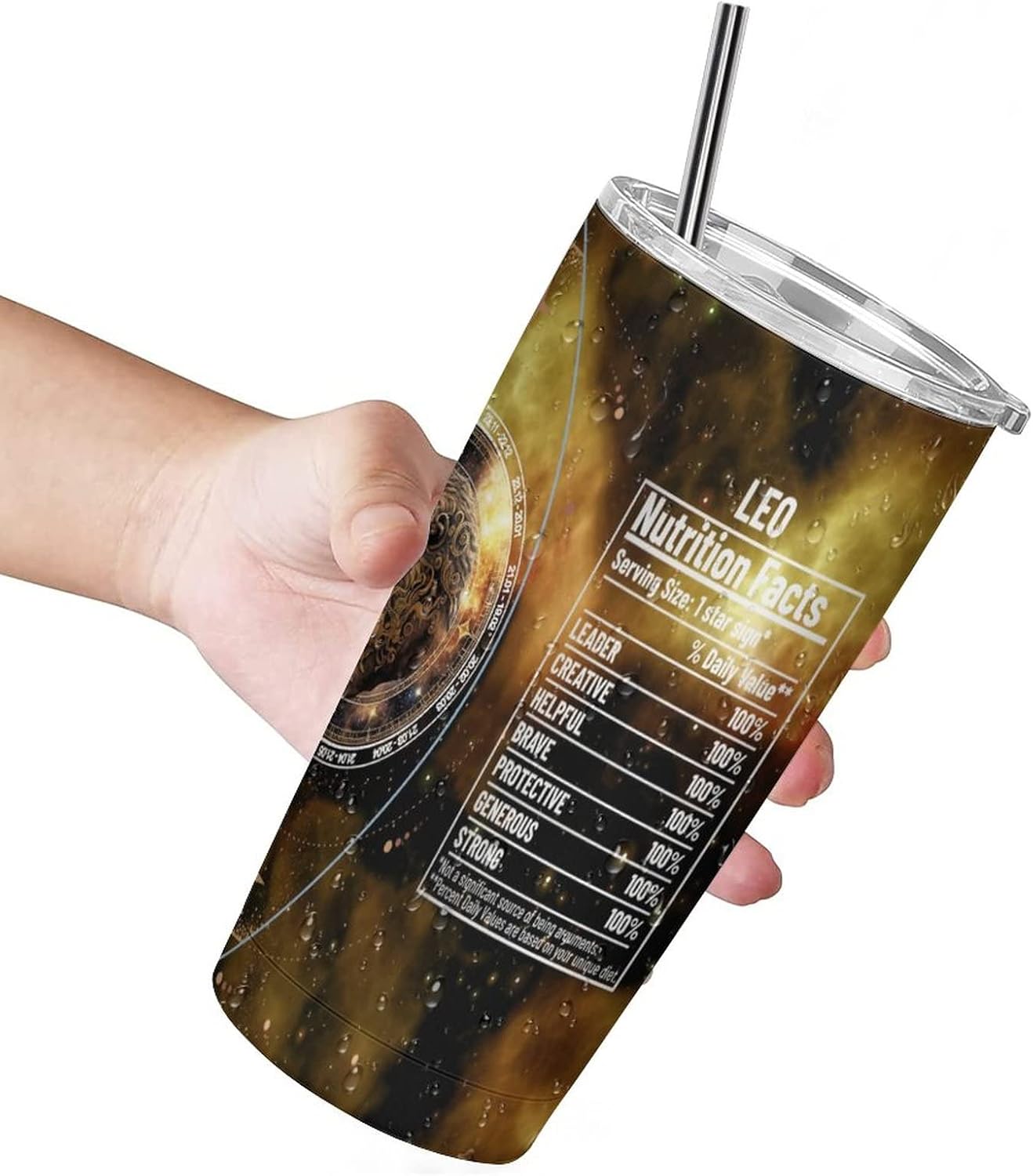 Leo – Vaso de 20 onzas con popote y tapa, doble pared aislada al vacío, vaso impreso del zodiaco, taza de café, vino, agua, té, regalo para mujeres,