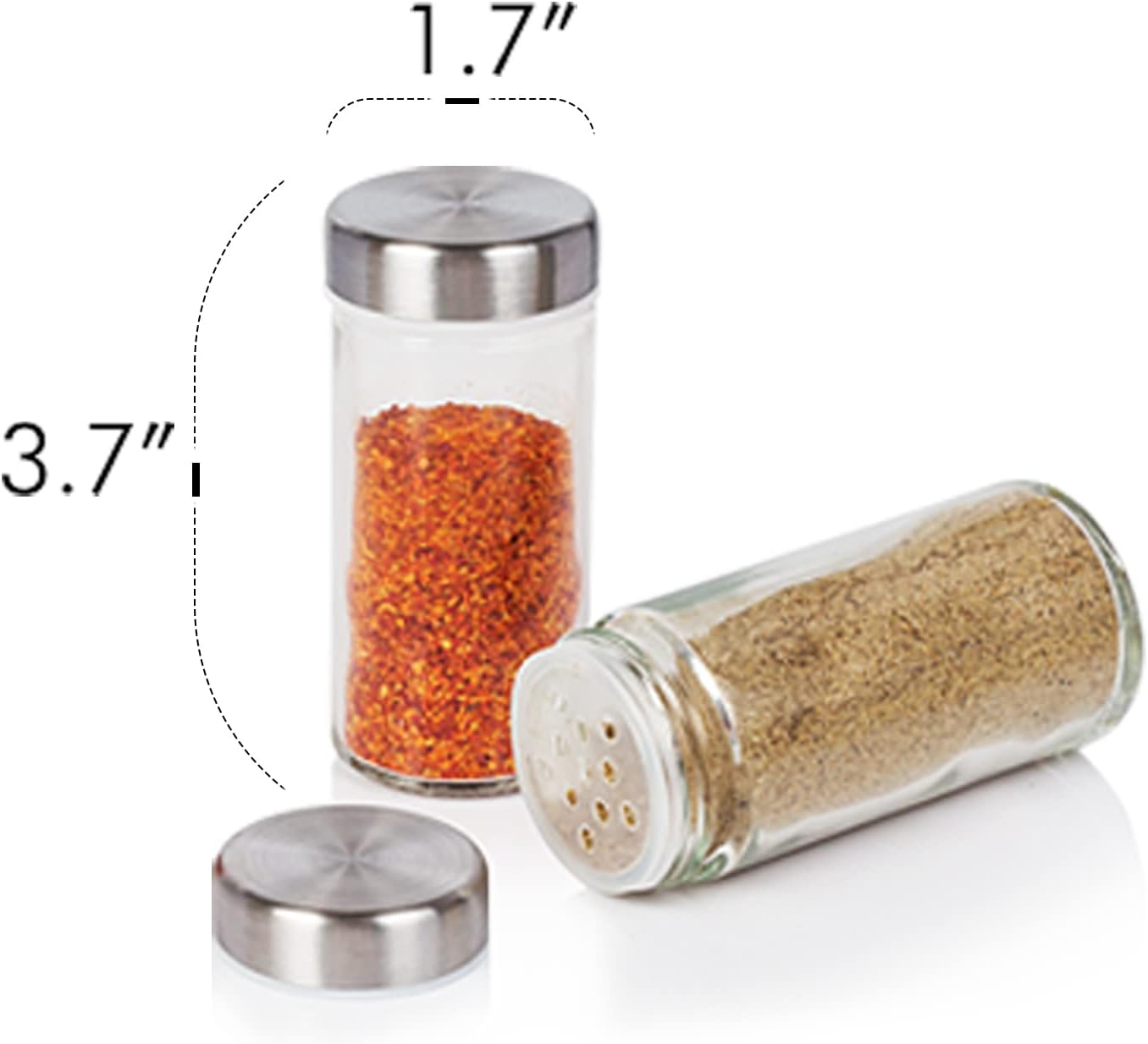 2 tarros de especias plateados, recipientes redondos vacíos de 3 onzas con tapas de metal herméticas con tapas de coctelera (2, transparentes)