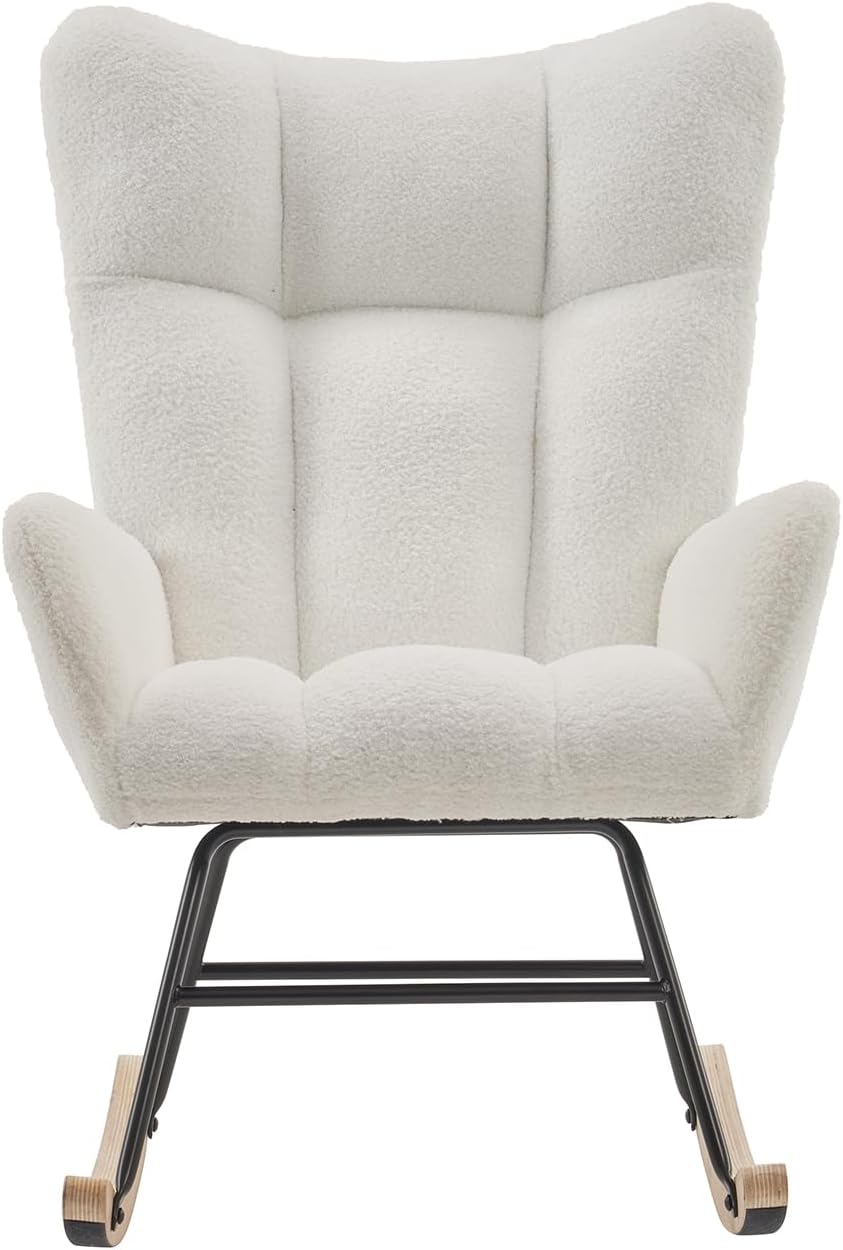 Wrofly Mecedora para guardería, moderna mecedora de sherpa con respaldo alto, cómoda silla de lectura tapizada para guardería, sala de estar,
