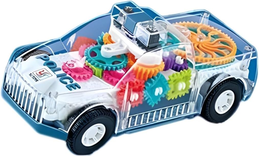 ABK – Coche de juguete transparente, con sistema de engranajes móviles de colores visibles, luz y sonido transparente, luz y sonido, efectos de luz