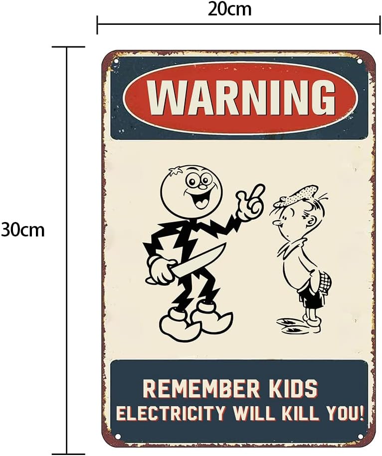 Cartel de metal con texto en inglés Remember Kids Electricity Will Kill You Warning Vintage (Remember Kids Electricity Will Kill You)