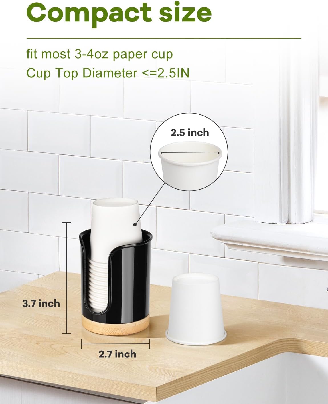 Portavasos de baño  Dispensador de tazas pequeñas para vasos de baño Dixie de 3 onzas, dispensador de tazas de enjuague bucal de 3 4 onzas  PCbambú,