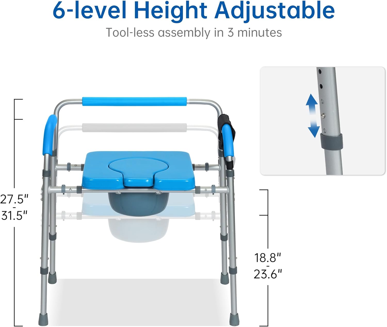 Asiento de inodoro elevado de alta resistencia con reposabrazos y respaldo, elevador elevado de asiento de inodoro 450 libras, silla médica de