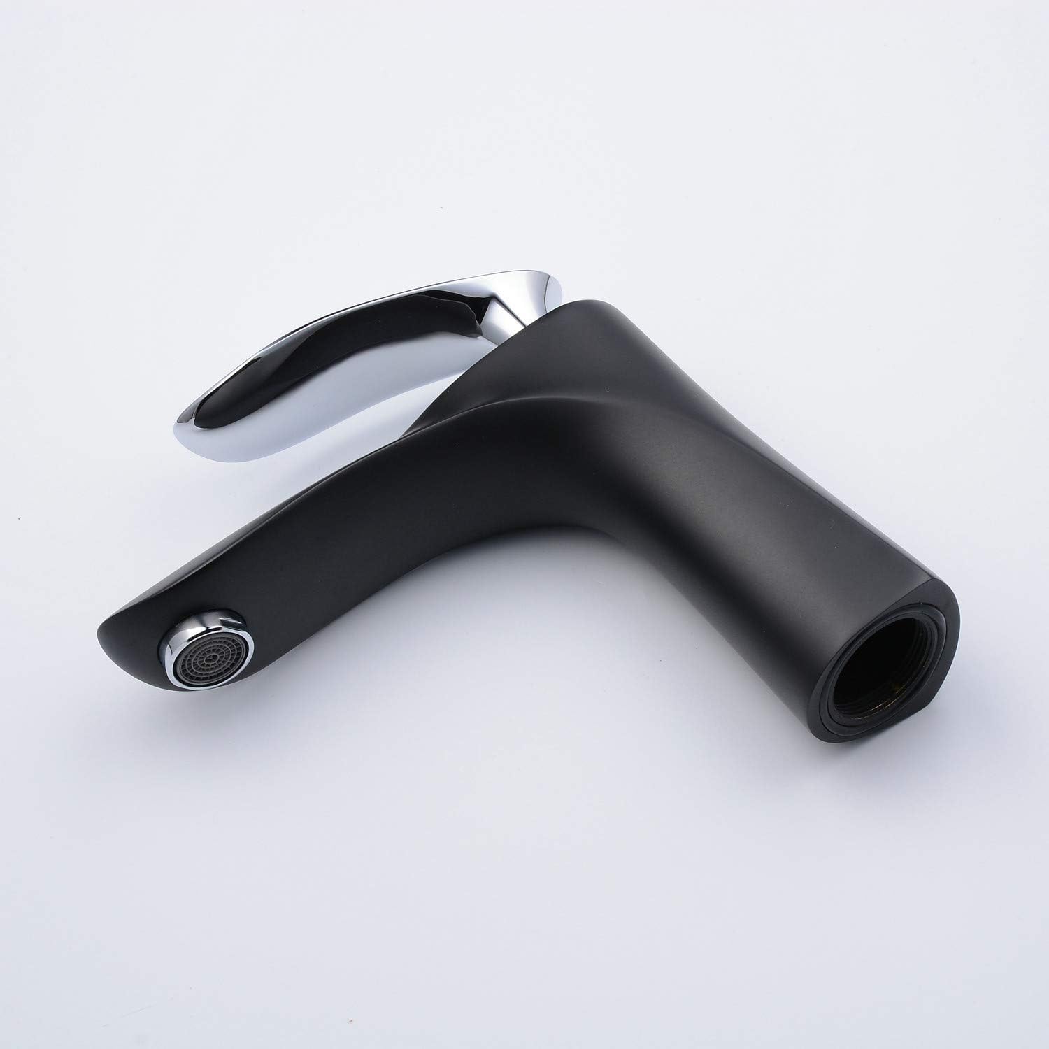 Leekayer Grifo de lavabo de baño de una sola manija, cromado, cuerpo de montaje de 1 agujero, grifo mezclador de tocador negro, grifo de baño con
