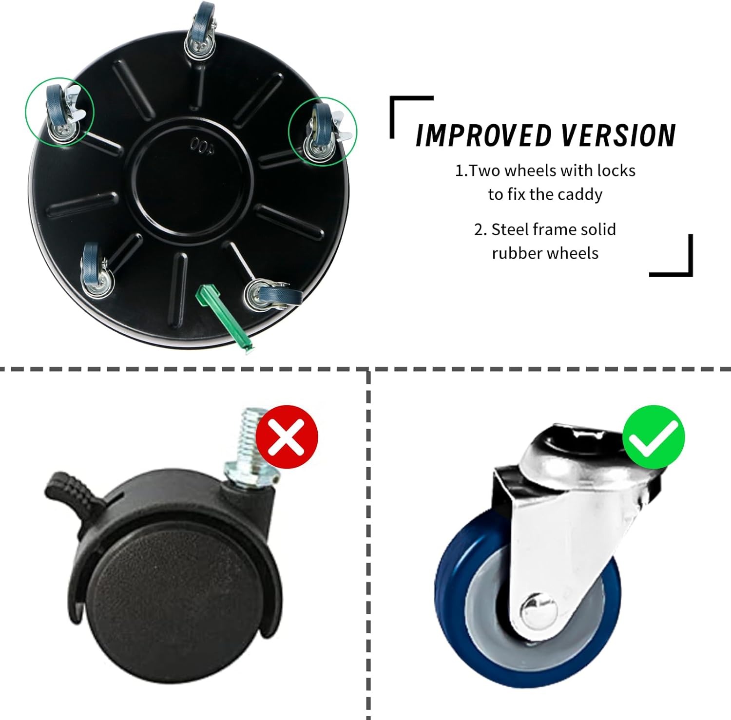 Organizador para plantas con ruedas, soporte de hierro resistente, carrito redondo para macetas para interiores y exteriores, sistema de drenaje
