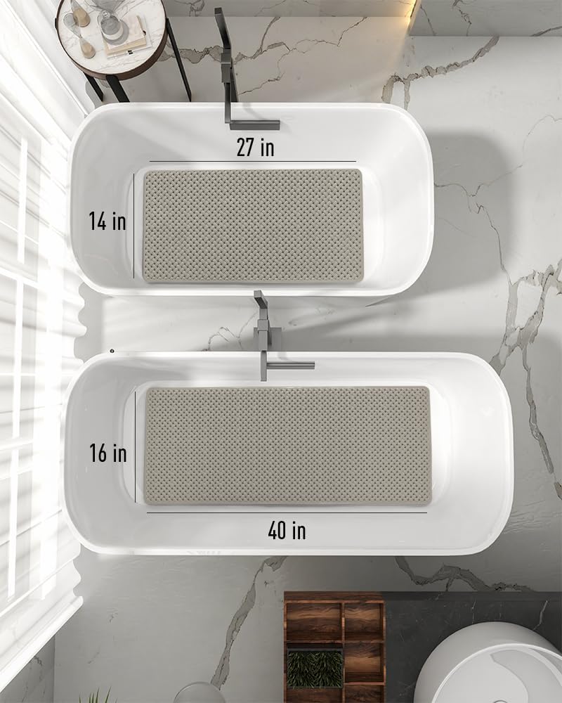 tchdio Tapete extra largo antideslizante de 40 x 16 pulgadas, tapete de ducha con ventosas fuertes y agujeros de drenaje, lavable a máquina, para