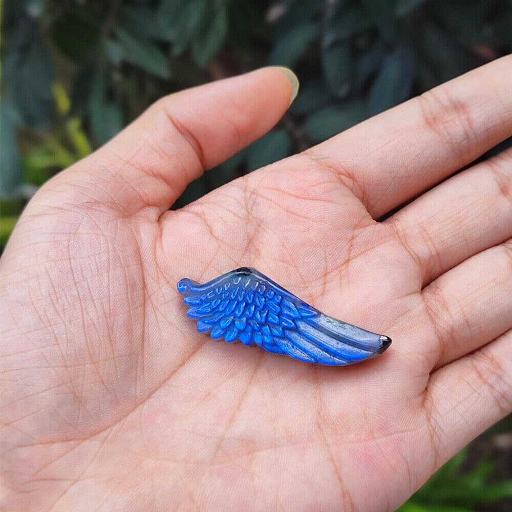 TEAMWILL Labradorita natural tallada a mano, ángel de media ala, cristal de cuarzo, curación de Reiki, figuras coleccionables, regalo de arte