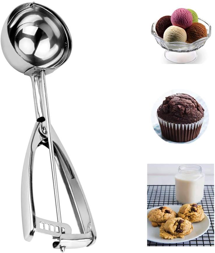 Cuchara para galletas de acero inoxidable 188 para hornear – Tamaño grande – Cuchara para masa de galletas duradera – 4 cucharas