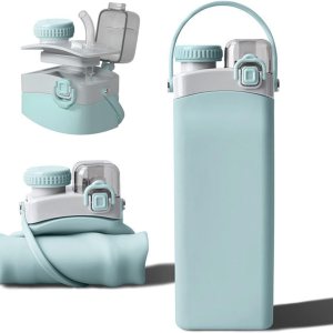 THAIOXYH Botellas de agua plegables de 20 onzas, reutilizables, a prueba de fugas, sin BPA, de silicona, plegables para viajes, correr, senderismo, THAIOXYH Botellas de agua plegables de 20 onzas, reutilizables, a prueba de fugas, sin BPA, de silicona, plegables para viajes, correr, senderismo,