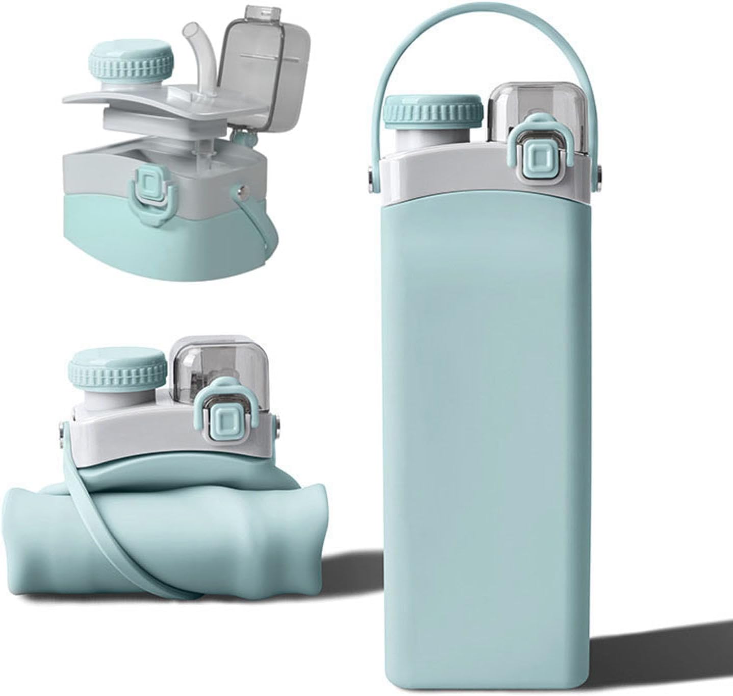 THAIOXYH Botellas de agua plegables de 20 onzas, reutilizables, a prueba de fugas, sin BPA, de silicona, plegables para viajes, correr, senderismo,