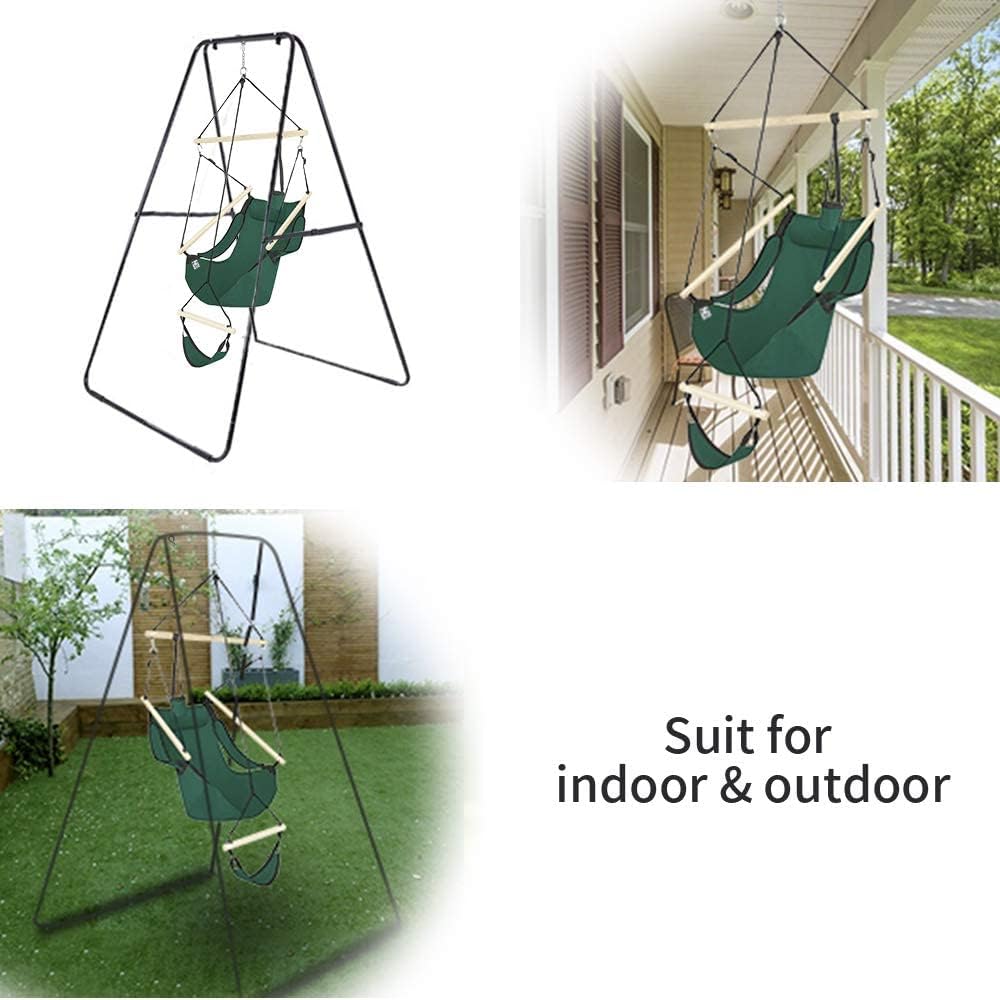 Upgraded Unique Hammock Sky Chair, Air Deluxe Hanging Swing Seat with Rope Through The Bars Safer Relax with Drink Holder & Fuller Pillow Beech Wood