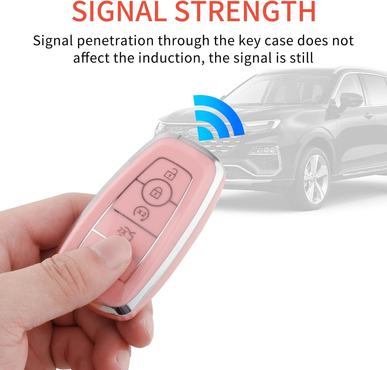 Funda rosa para llavero Ford, funda de TPU suave con llavero brillante para Edge Escape Expedition Explorer Fusion Mustang Ranger F-150 F-250