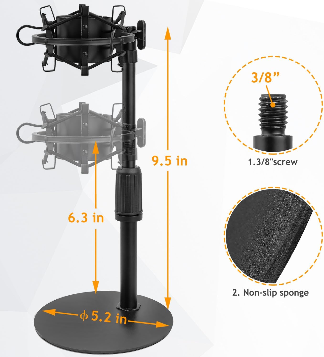 Soporte de micrófono de escritorio AT2020, soporte de micrófono de mesa ajustable con soporte de choque y parabrisas de espuma para Audio Technica