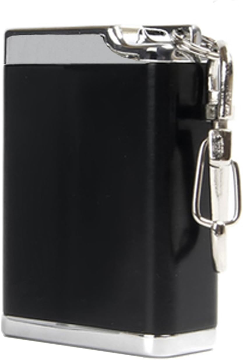 Cenicero portátil de metal, cenicero de cigarrillos al aire libre con tapa, llavero, rectangular, tamaño grande, negro