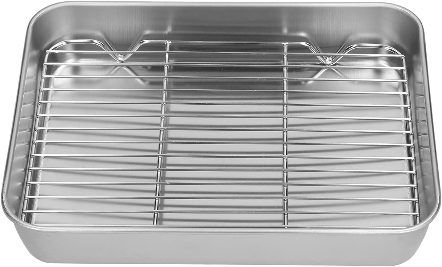 Sartén para asar con estante para hornear, bandejas planas para hornear japonesas refrigeradas más oscuras, bandejas rectangulares para asar con