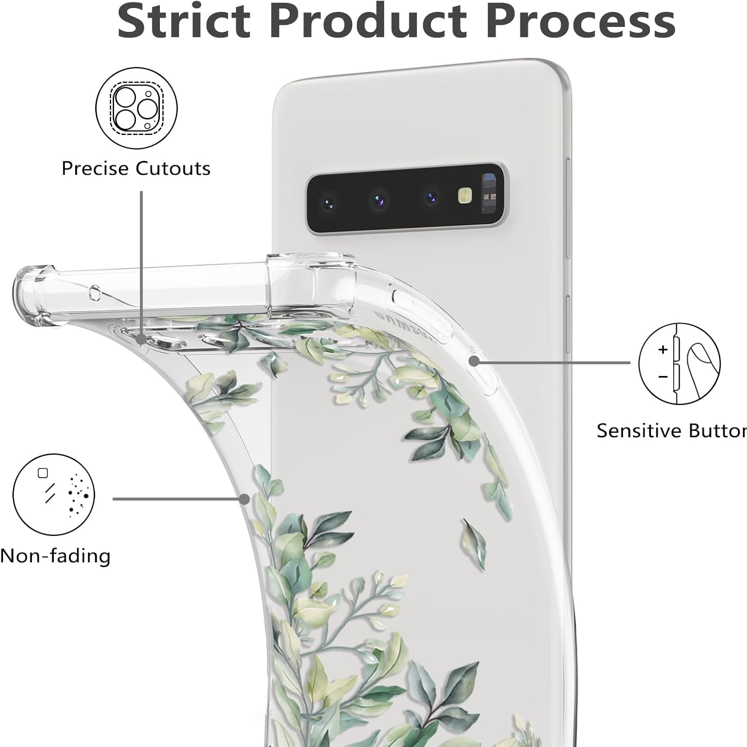 RALEAVO Funda protectora transparente de TPU suave con esquinas reforzadas, para Samsung Galaxy S10, diseño floral de hojas y hojas, para niñas y