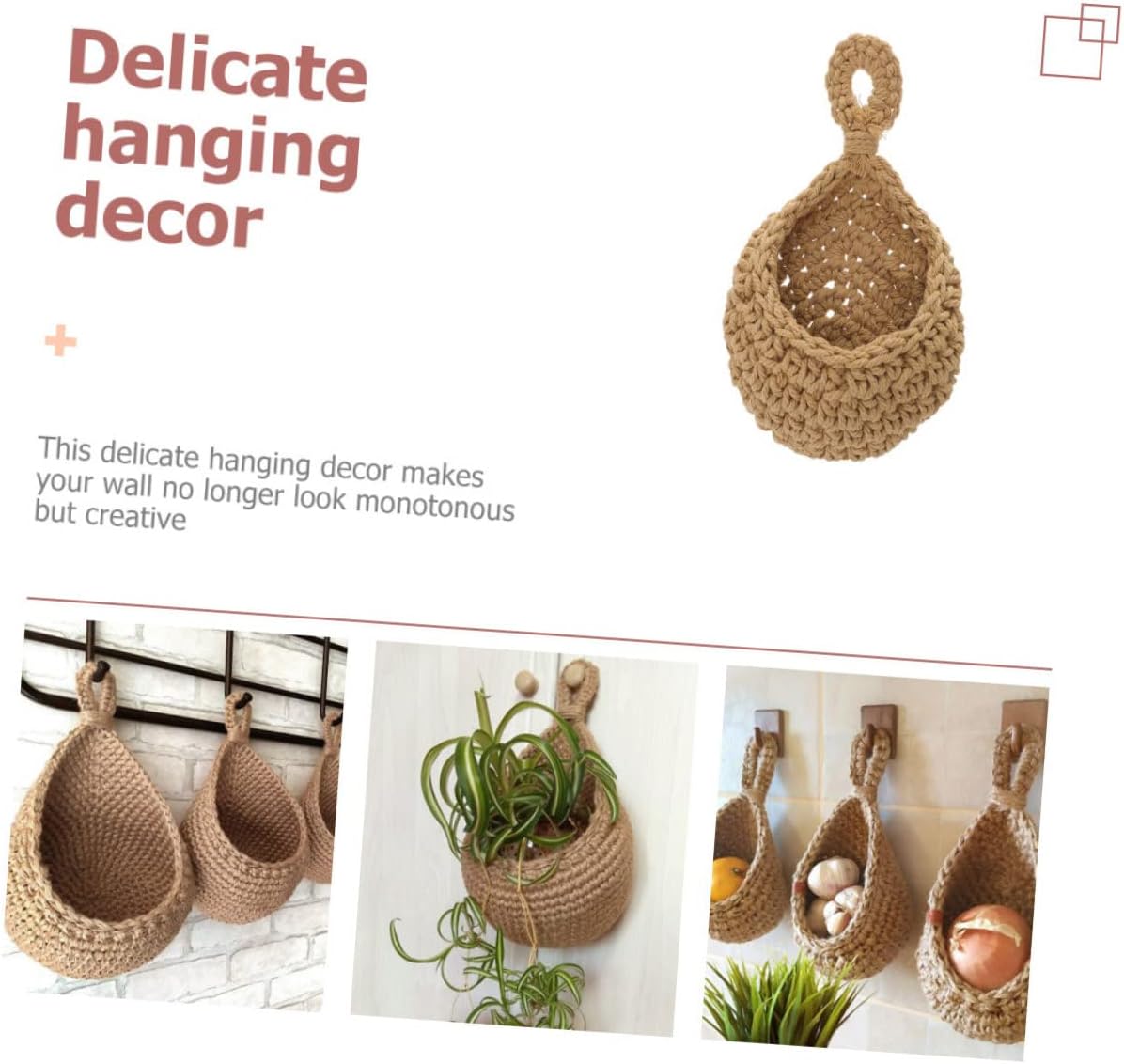 Housoutil 2 cestas colgantes tejidas para plantas de pared, cesta de frutas y verduras, cesta de frutas colgantes, macetas de pared de red, cesta de