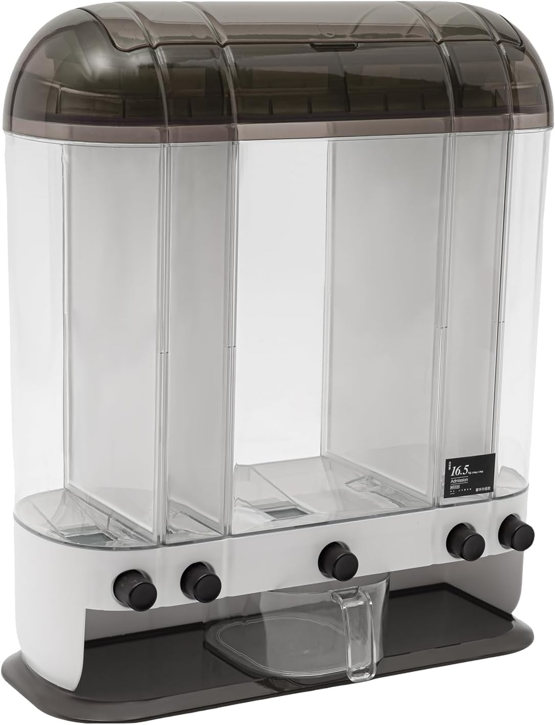 Dispensador de granos de 5 rejillas de almacenamiento de arroz con taza para cocina, dispensador de cereales de arroz y granos (marrón)