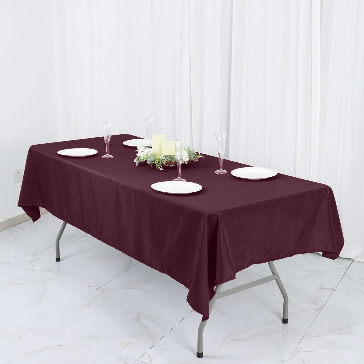 Efavormart – Mantel rectangular de poliéster, 54 x 96 pulgadas, color borgoña, para banquete, boda, fiesta, restaurante