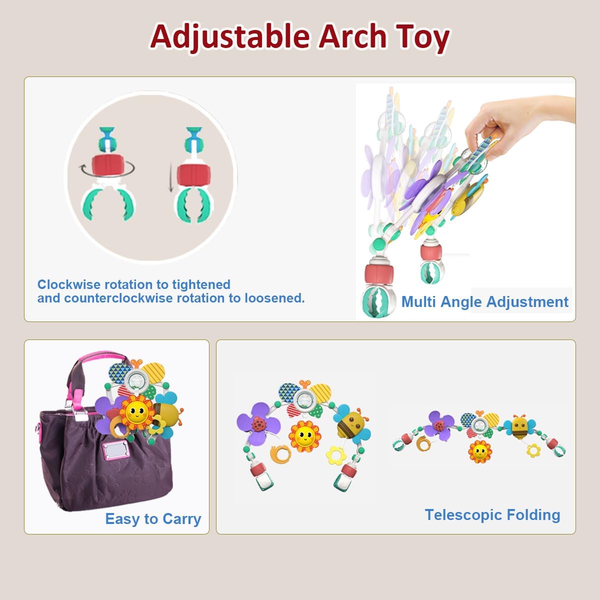 Cochecito colgante para bebé, juguete de arco de juego, accesorio de cuna y actividad para asiento de automóvil, juguetes móviles de arco ajustable