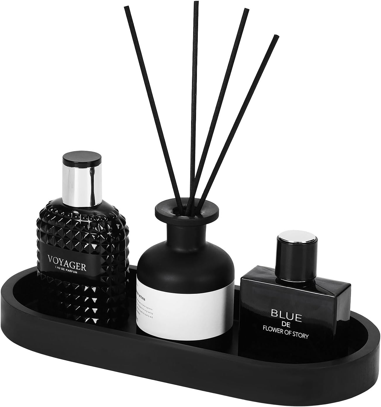 Bandeja ovalada de tocador de baño, pequeño organizador decorativo de bambú para encimera de cocina, tanque de inodoro y tocador, bandeja de velas y