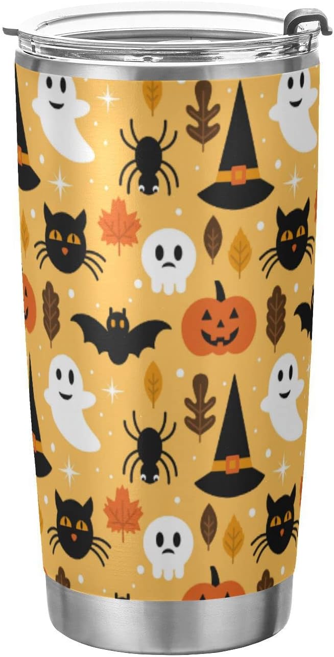 MCHIVER Vaso de calabaza de Halloween con tapa y pajita, taza de café aislada de acero inoxidable, taza de viaje para bebidas calientes y frías,