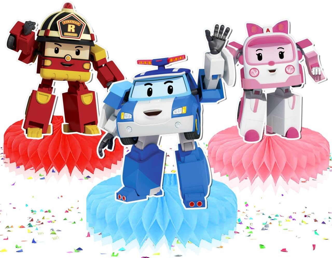 Whimsical Cartoon Robocar Poli 5 PCS Honeycomb Set  Añade diversión Robocar a tu decoración