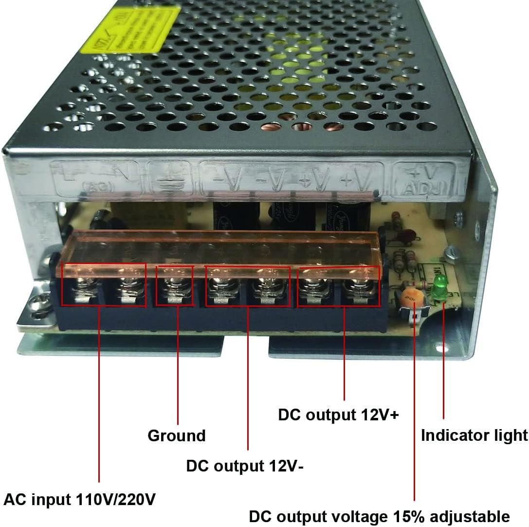 Henxlco AC 110V220V a DC 12V 15A 180W Adaptador de fuente de alimentación de conmutación regulada universal Transformador Convertidor de controlador