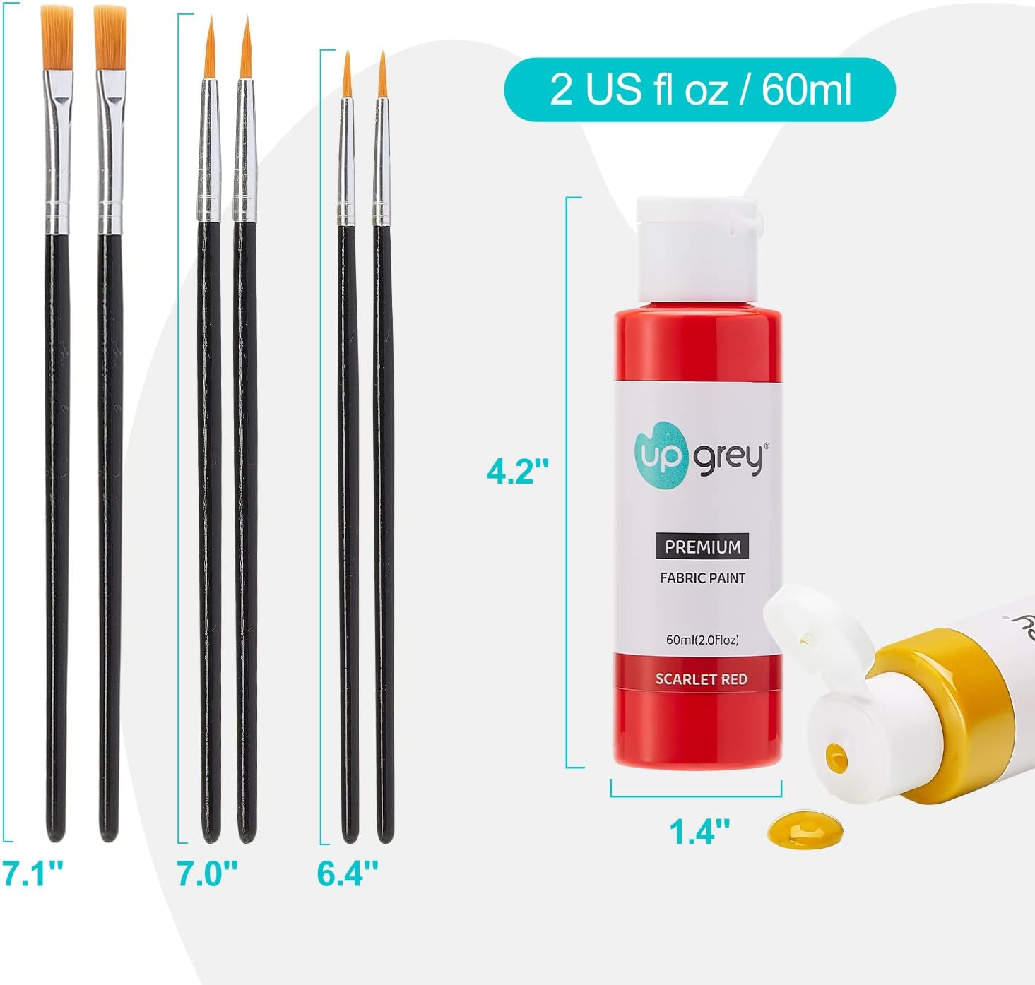 Juego de pintura de tela para ropa, 20 colores (2.0 fl oz2 oz cada uno) pintura textil permanente con 6 pinceles, 1 paleta, pintura de tela lavable,