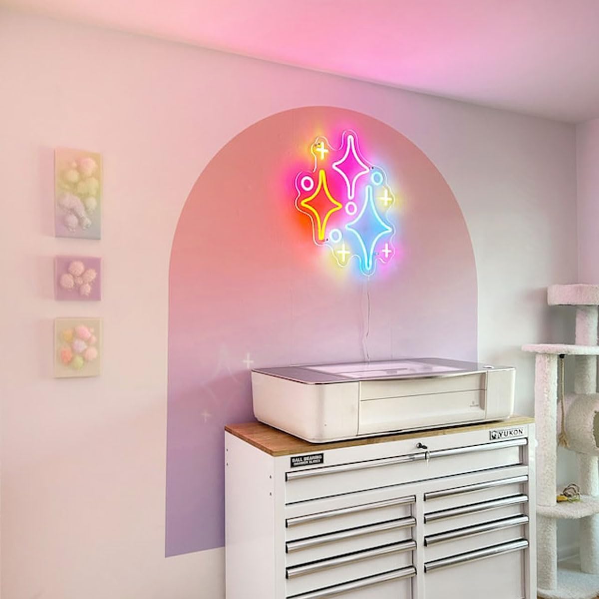 Letreros de neón de estrellas, luz LED de 12 pulgadas, decoración de pared para habitación de niños, calcomanías brillantes alimentadas por USB para
