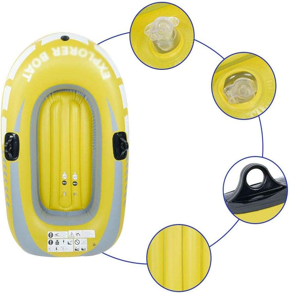 Bote inflable, PVC amarillo para 2 personas, botes inflables para adultos y niños con doble válvula, kayaks de pesca de aguas bravas para adultos y