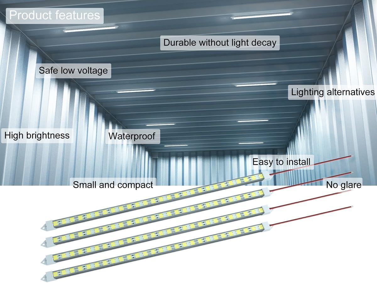 Barra de luz LED de 12 V impermeable, tira de luz LED LMGYES de 12 V, 54 LED, 7000 K, color blanco, cerrado, para remolque, armario, tira de luz LED