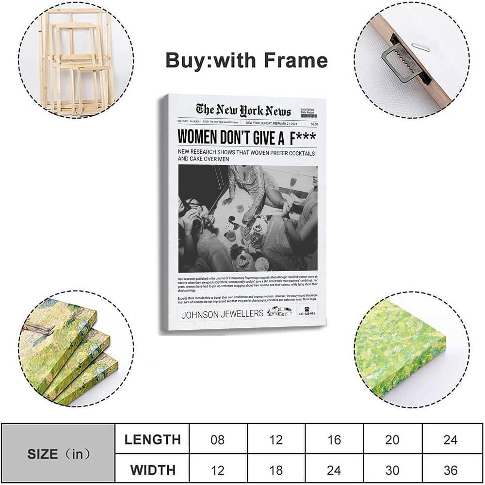 Pósteres de moda de New York News estilo periódico, impresiones en lienzo en blanco y negro, arte de pared vintage funky decoración de habitación