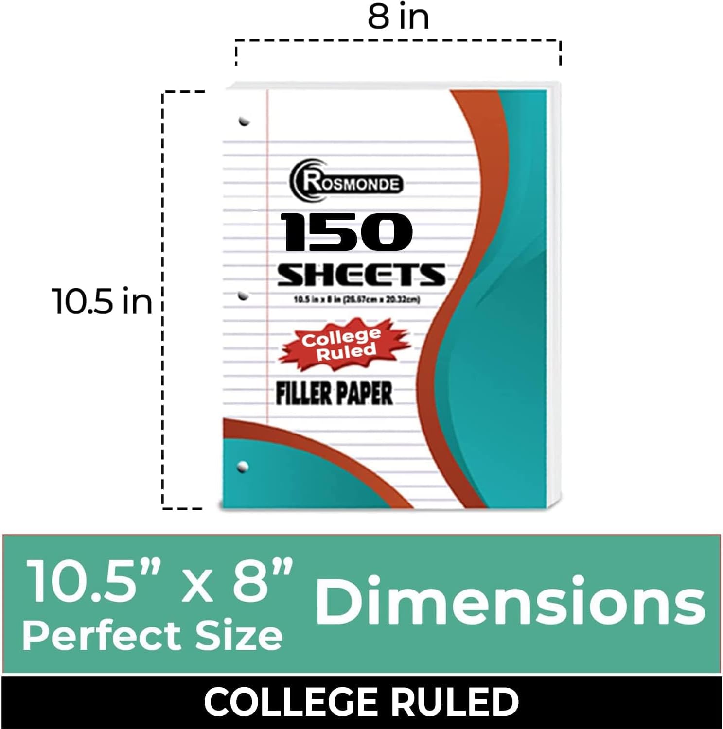 Papel de hojas sueltas, 900 hojas, paquete de 6, rayas universitarias, 8 x 10.5 pulgadas, papel de relleno de oficina a granel de 1.98 ozm, 3