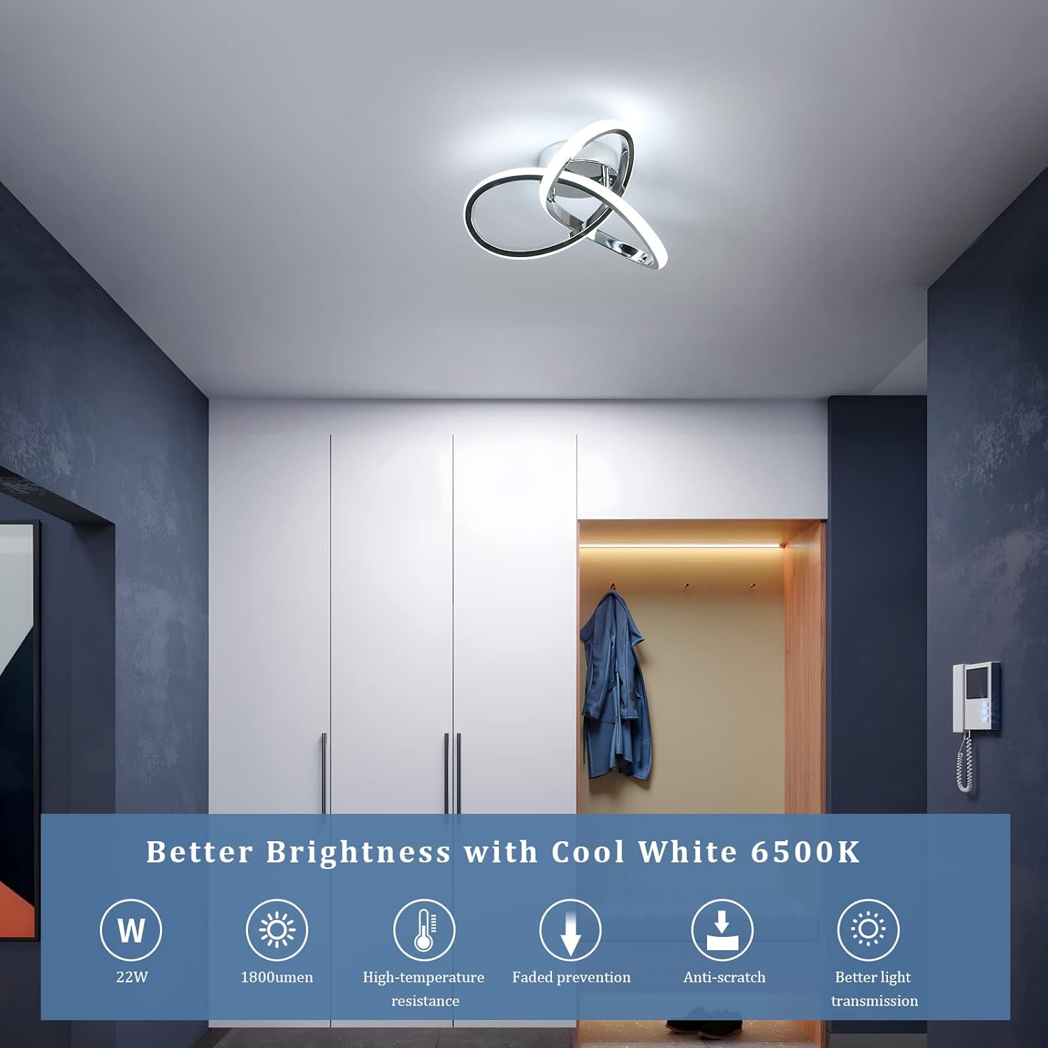 AUA Juego de 2 lámparas LED de techo, modernas luces de techo semiempotradas, color blanco frío de 6000 K, lámparas de techo para cocina, comedor,