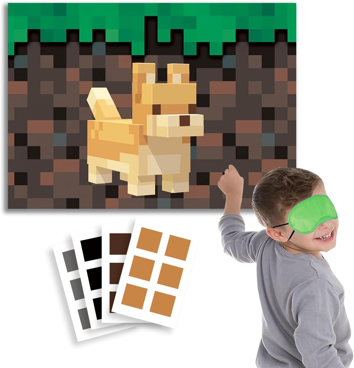 Miner crafting Party Supplies, Pin the Nose on the Dog Pixel Pin the Tail Game. Juegos de minería, papel de placa de cobre grande de 5.54 oz, vendas