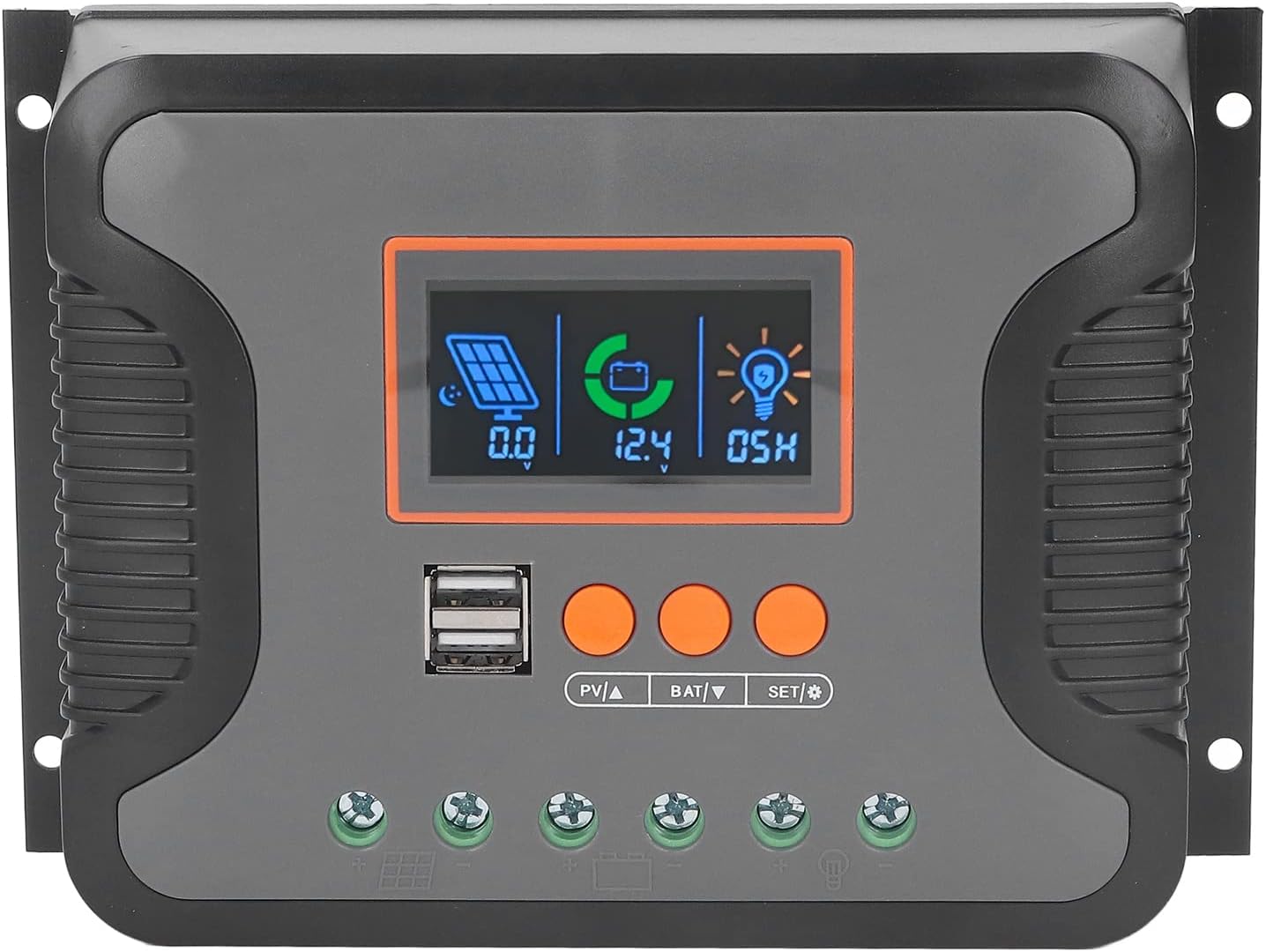 PWM Controlador de carga solar, 60A 12V 24V 36V 48V 2 Puerto USB Pantalla LCD ajustable AGM Gel Inundado Batería de Litio.