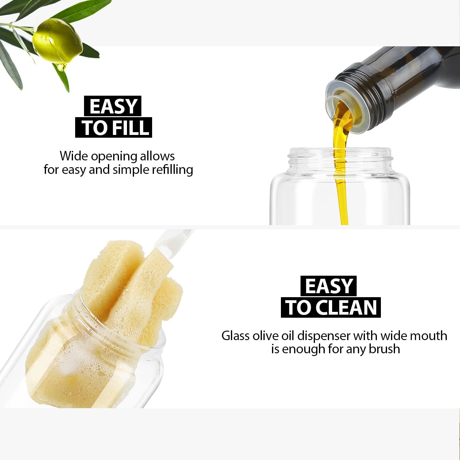 Aelga Dispensador de salsa de soja, dispensador de aceite y vinagre con boquilla antigoteo de 7 onzas con tapa abatible automática, aceite de vidrio