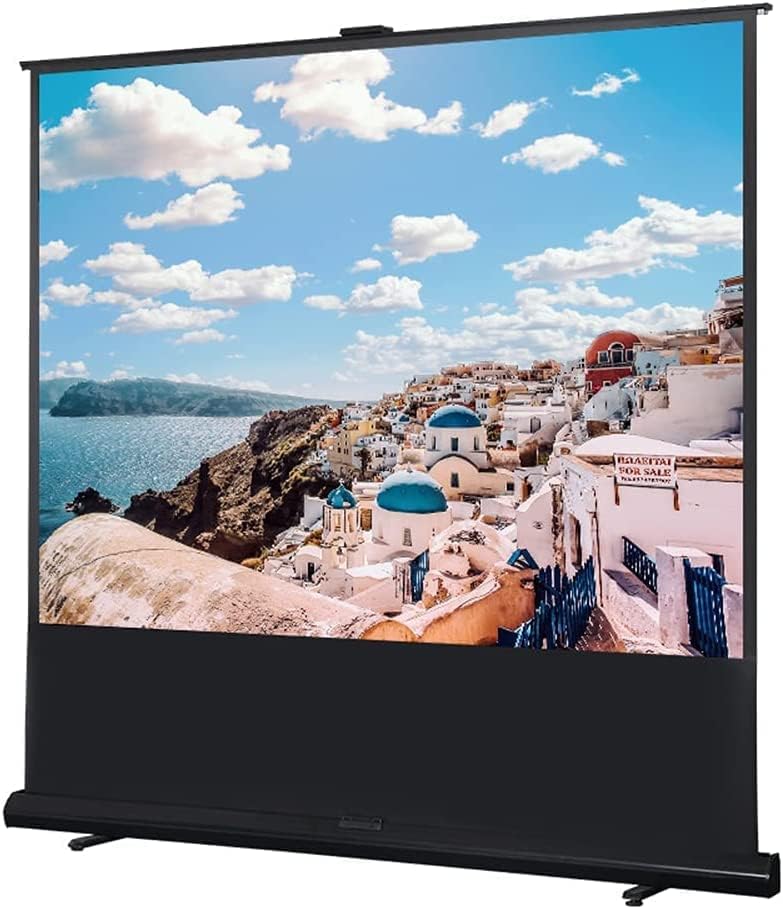 MYOYAY Pantalla de proyector manual de 84 pulgadas 43 4K HD de pie, pantallas de proyección de video portátil y retráctil, pantallas de película