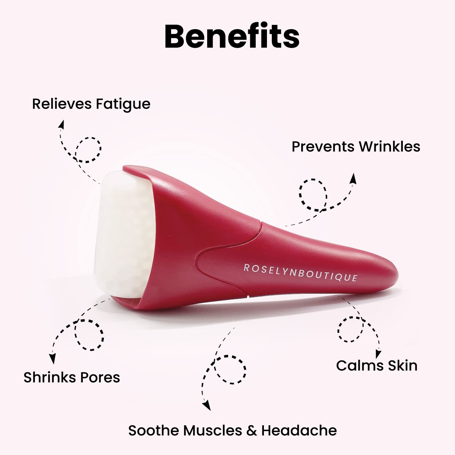 Rodillo de hielo para cuidado facial, rodillo de masaje facial crioterapia, reduce la hinchazón, alivio del dolor de migraña (rojo granate).