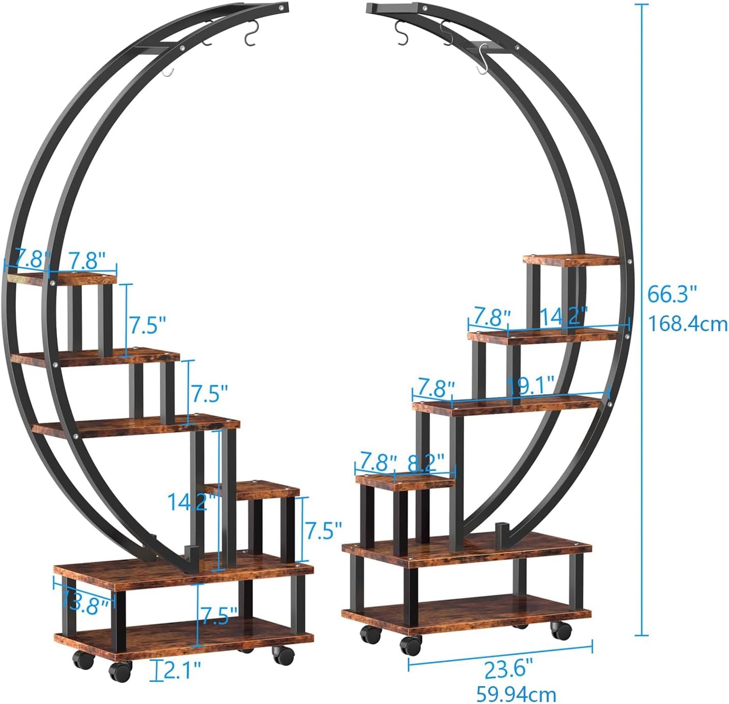 Soporte redondo para plantas, estante de exhibición de 5 niveles para interiores y exteriores con ruedas desmontables, soporte para plantas de