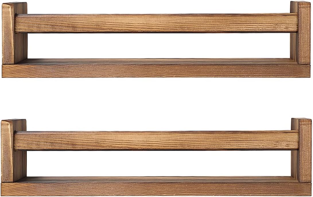 Juego de 2 estantes flotantes de madera para habitación de niños, estante de libros para guardería, estante de especias de cocina (marrón oscuro,