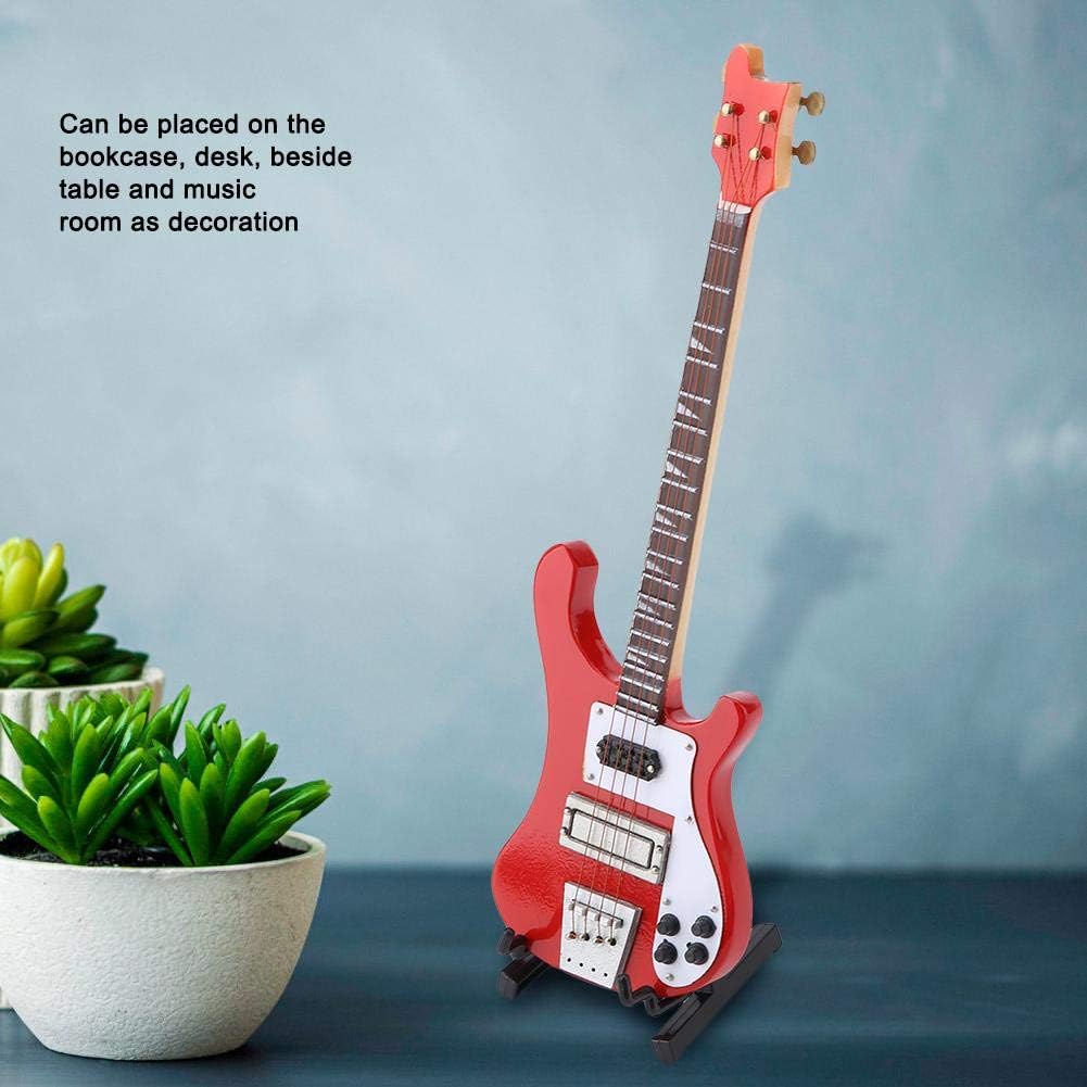 Hztyyier Guitarra miniatura de madera Mini Bass Réplica Mini modelo de instrumento musical con soporte para decoración del hogar